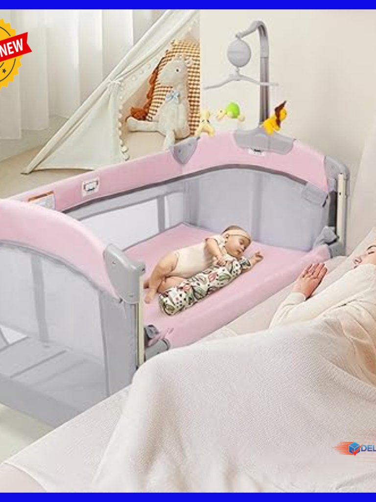 5-In-1 Portable Playard Bassinet Bedside Crib Foldable Playpen Travel Bed